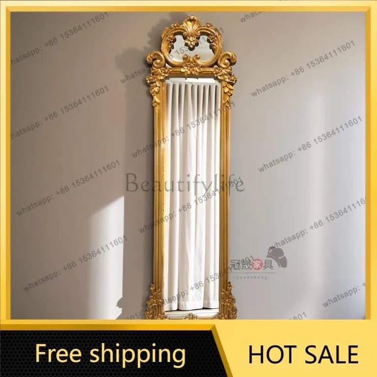 LS French classical carved full-length mirror porch wall-mounted home living room European retro full-length mirror