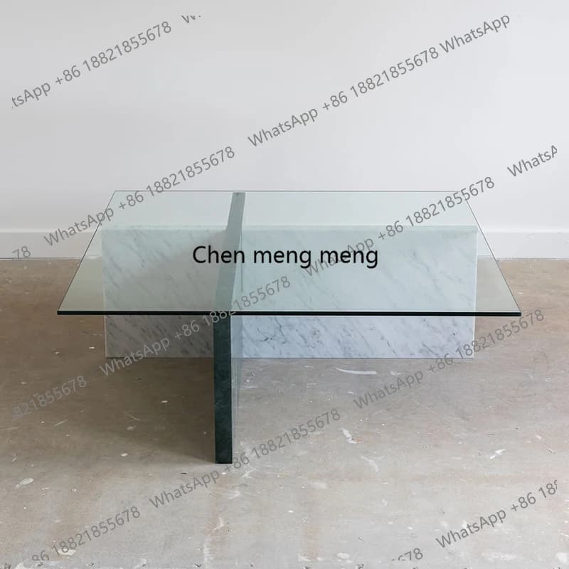 Natural marble coffee table Modern simple living room Home coffee table Light luxury square glass tea table