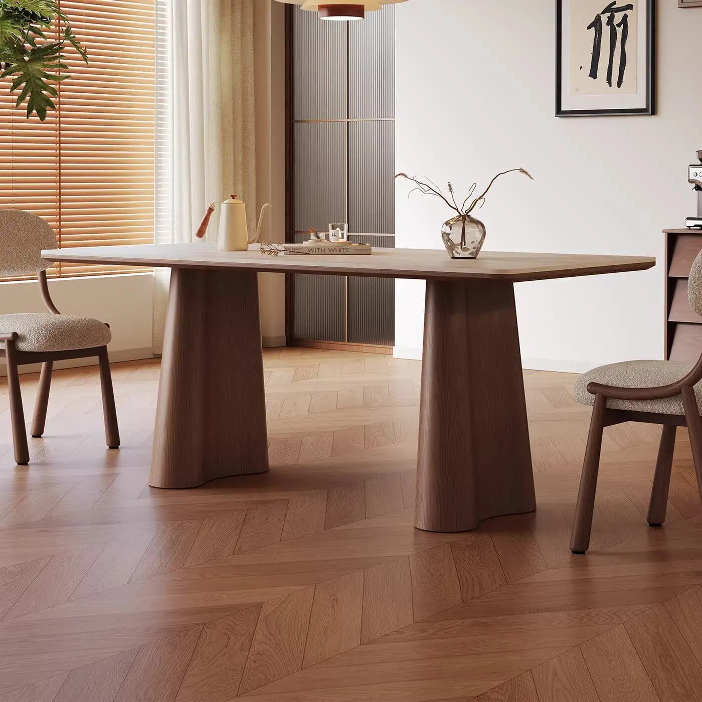 PYJ travertine rock slab dining table rectangular medium and ancient style household wood rock slab dining table and chairs