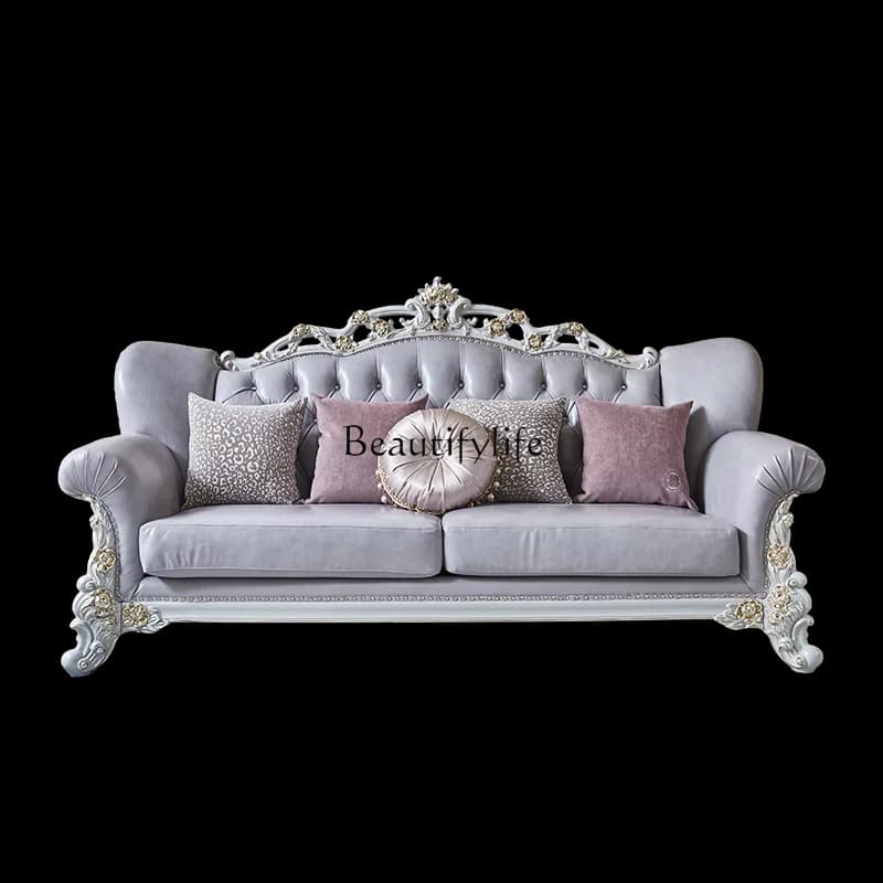 35French leather sofa solid wood luxury European high-end luxury living room