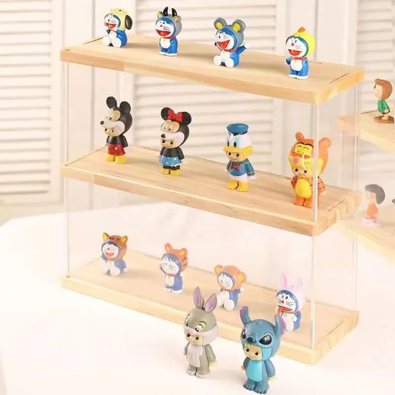 Transparent Acrylic Display Box Solid Wood Bottom Glue-Free Installation Decoration Table Blind Box Toys, Model Display Table