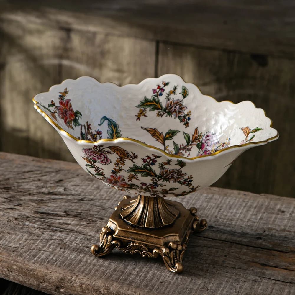WW retro ceramic fruit plate villa living room home high foot European dried fruit plate creative home ornament
