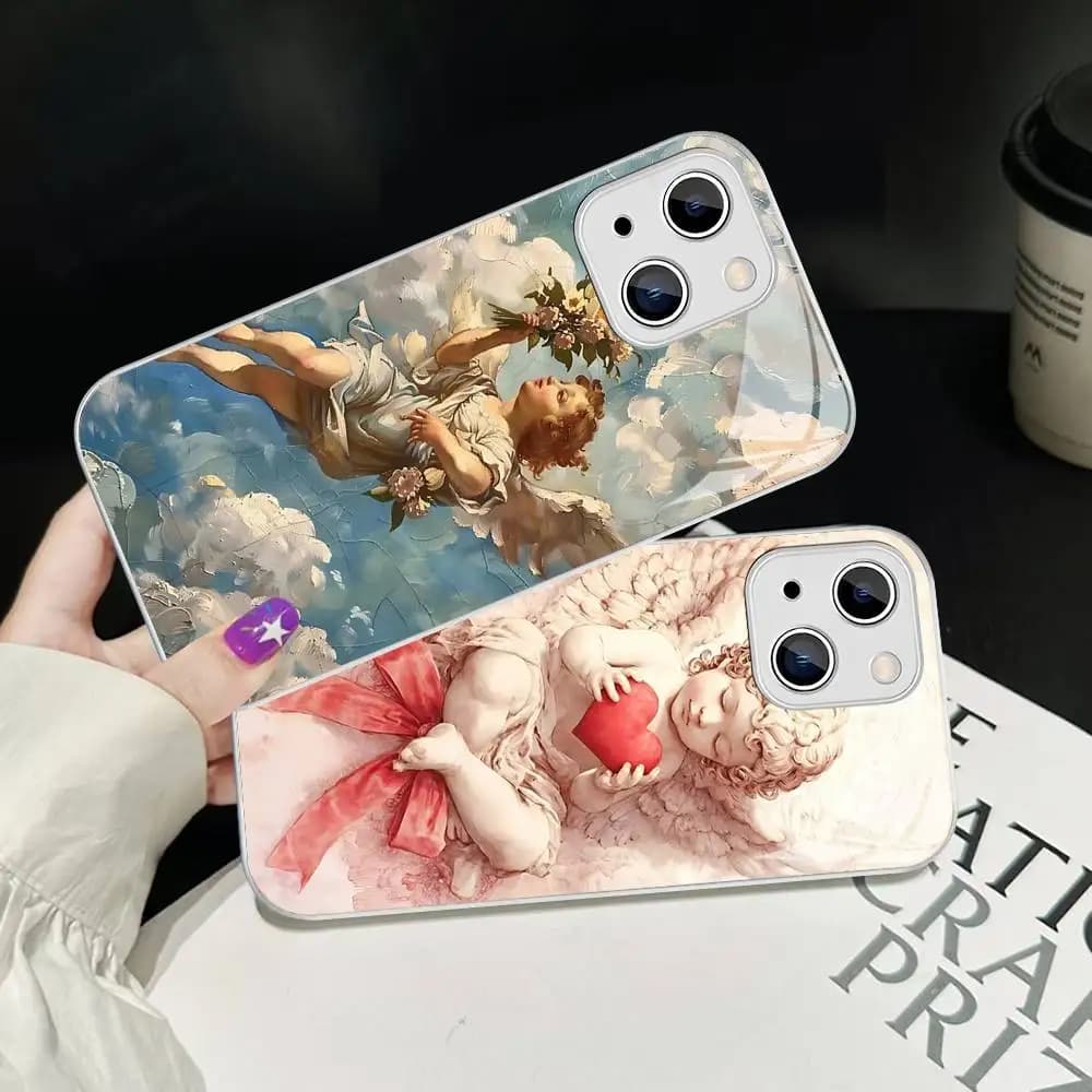 Middle Ages Retro Cupid For iPhone 14 13 12 Mini 11 Pro XS Max X XR 14 Plus Tempered Glass Cover