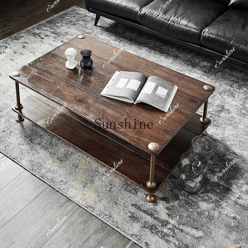 Solid wood medieval living room wrought iron tea table retro furniture rectangular  FT