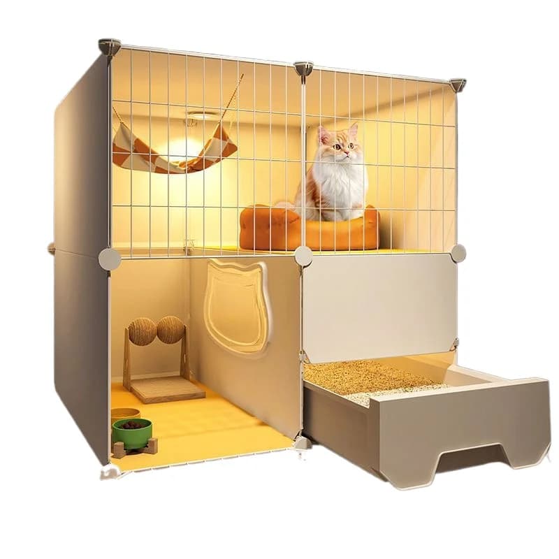 Cat cage, winter warmth with toilet integrated, household indoor two-story villa, large free space cat cabinet