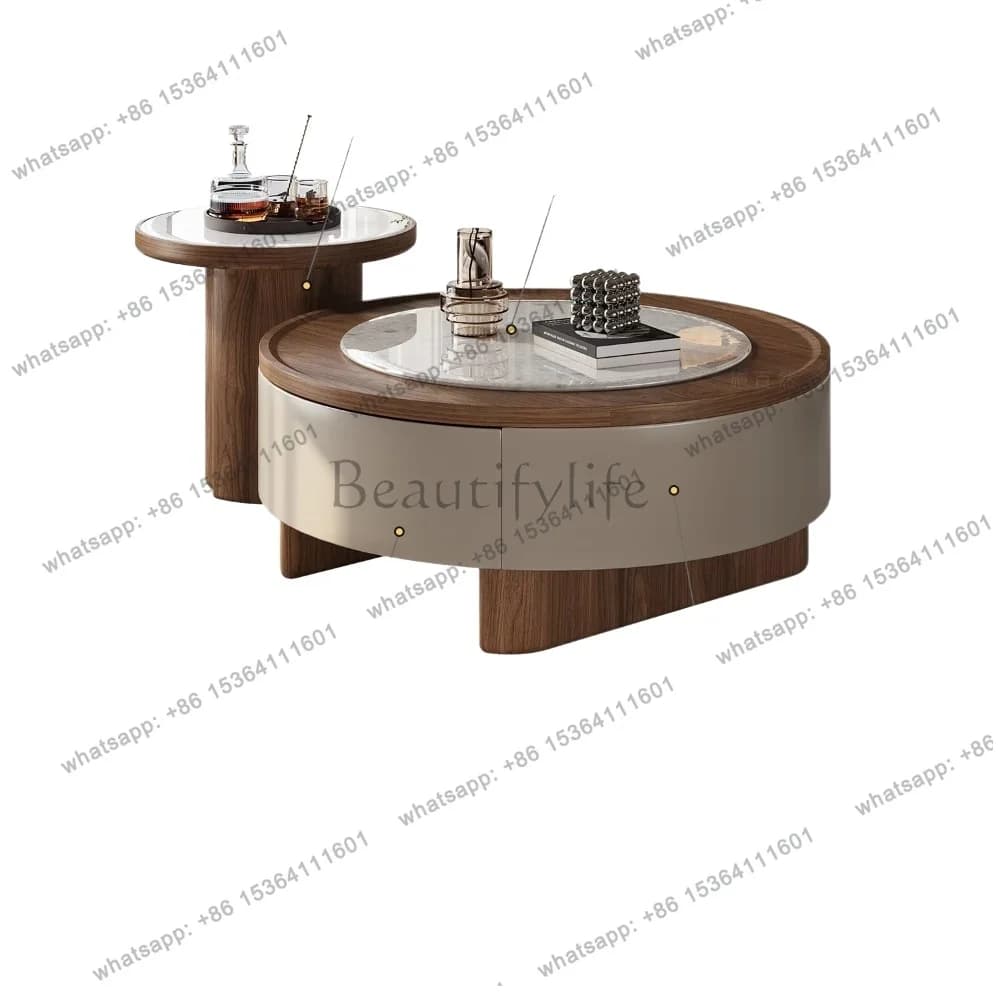 YJ Italian light luxury round edge table coffee table combination living room home creative high-end small tea table