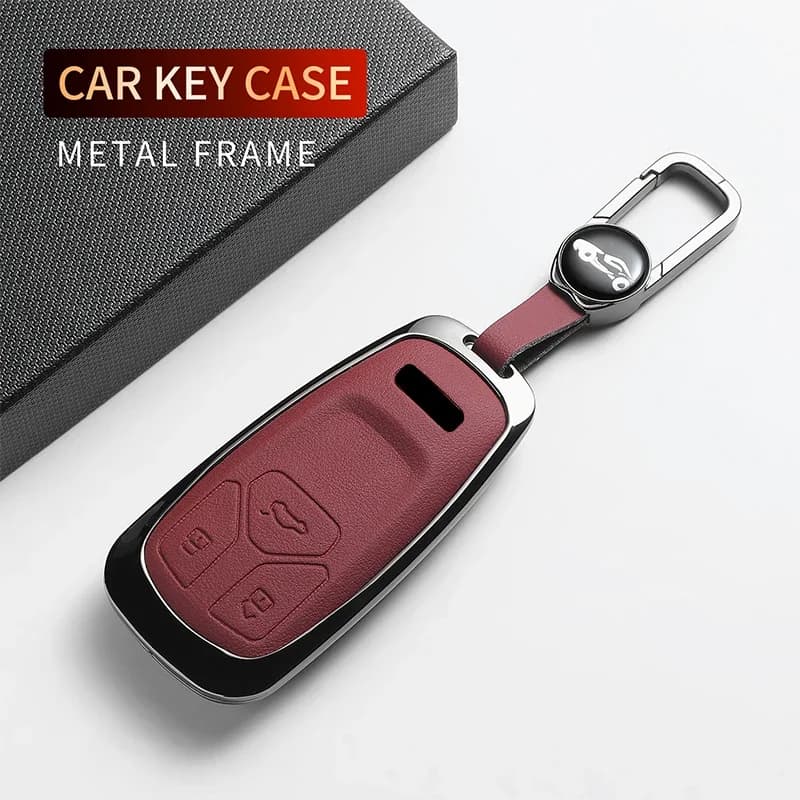 Leather Metal Car Key Case For A4 B9 A5 A6L A6 S4 S5 S7 8S 8W Q7 4M Q5 TT TTS RS TFSI Automobiles Key Shell Decorative Accessory