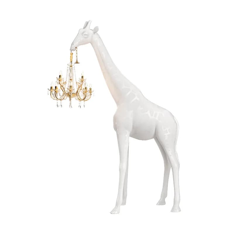 The elegant white giraffe-shaped floor lamp with crystal chandelier is a high-end hotel and villa decoration