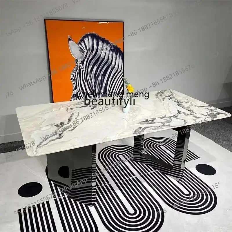 M178 Imported luxury stone dining table high-end light luxury natural marble rectangular dining table customization