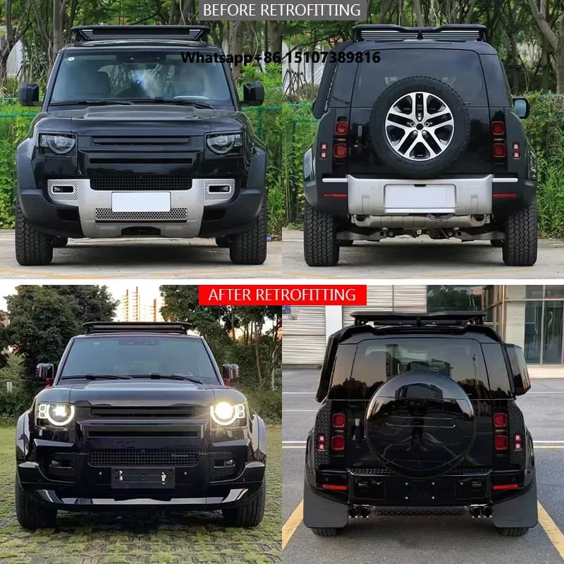 Appearance Upgrade New Front and Rear Car Bumper with Fog Light Cut-Outs Modification Body Kit for Range Rover 2020 Defender