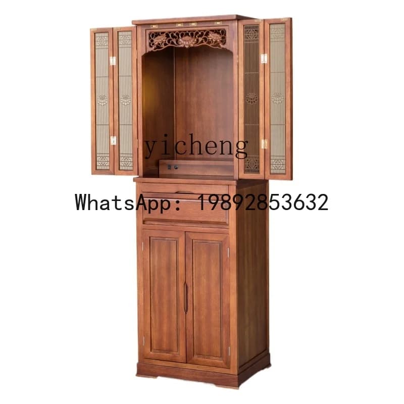 XLL  God of Wealth Cabinet Solid Wood Buddhist Niche New Chinese Vertical Cabinet with Door Buddha Cabinet Household Offering