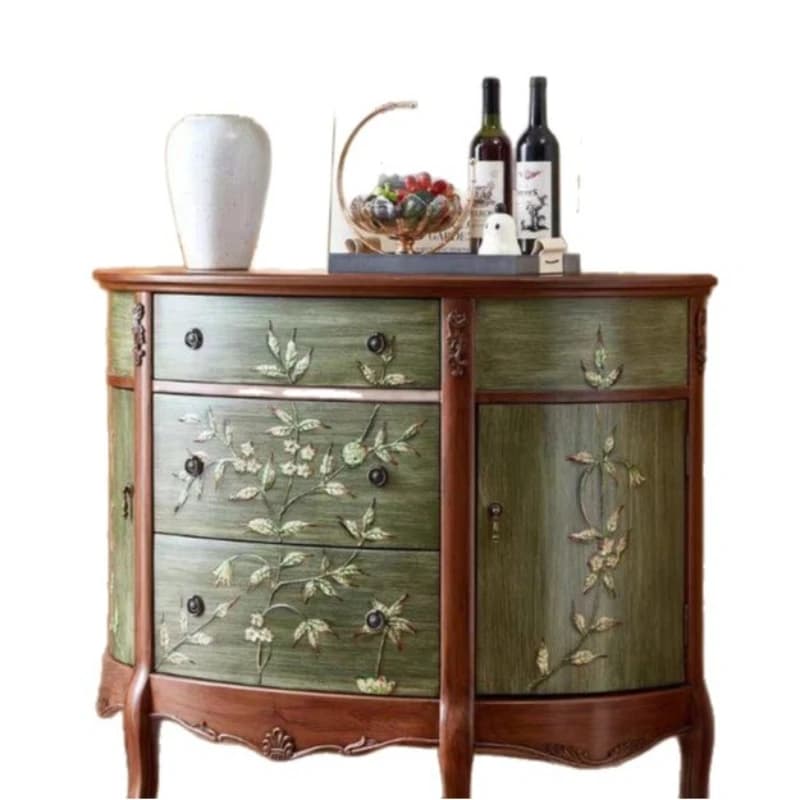 LTT French Vintage Painted Solid Wood Semi-Circular Entryway Cabinet Living Room Storage Decoration Cabinet