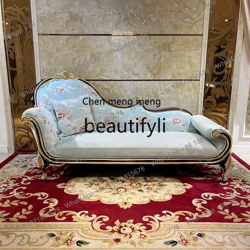 French solid wood chaise longue, European beauty couch, American neoclassical fabric recliner, bedroom furniture2936