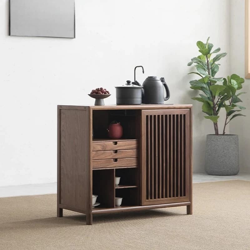 New Chinese style tea cabinet, solid wood, black walnut, ash wood, bucket under the table, room, side cabinet