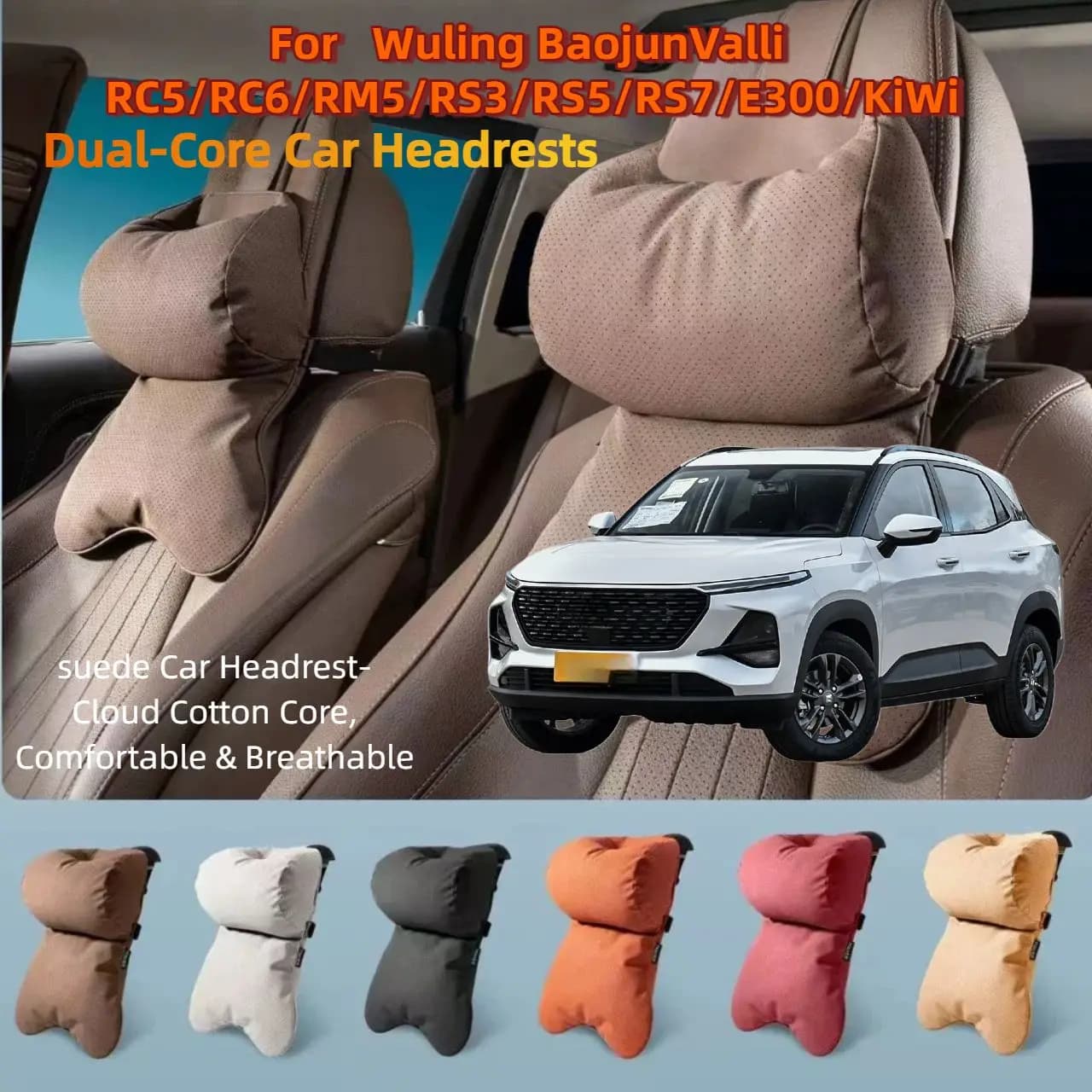 Dual-Layer Breathable Car Headrest For Wuling Baojun Valli RC5 RC6 RM5 RS3 Double Layer Neck Shoulder Support 4 Seasons Univers