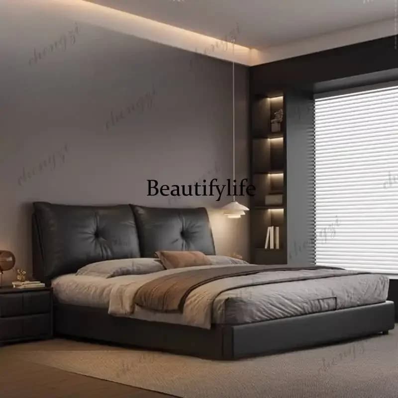 Elegant Brown Double Bed Adults Japanese Soft Modern Cloud Double Bed Storage Wooden King Size Camas Matrimoniales FurnitureN138