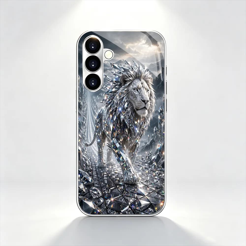 Elegant Shining Diamond Lion Glass Phone Case for Samsung Galaxy S26 S25 S24 S23 S22 S21FE Ultra Plus Anti‑Drop Protective Shell
