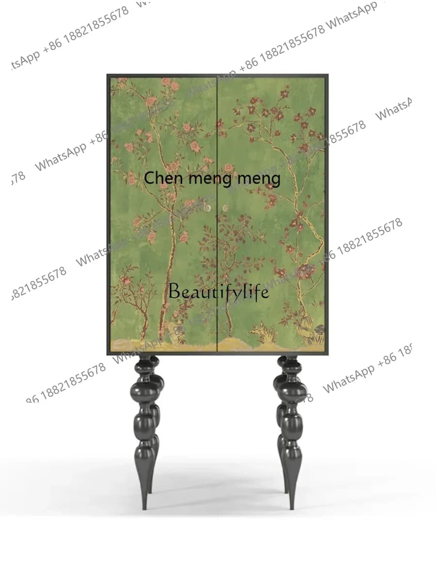 xzzSolid Wood Painted Decoration Chinese Style Simple High Leg Clothes Closet Bedroom Living Room Storage Cabinet