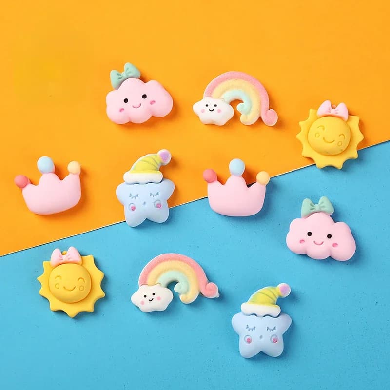 10pcs Diy Kawaii Cartoon Mini Resin Stars Sun Clouds Craft Material Miniatures Dollhouse Cabochon Flatback Scrapbook Decoration