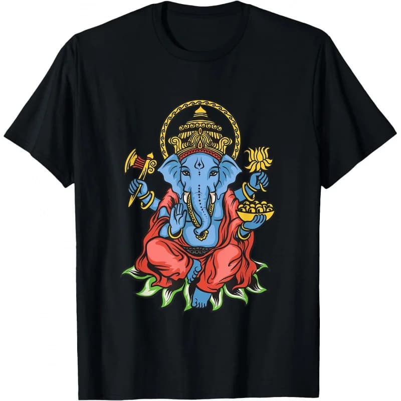 0413 Elephant Om Yoga Ganesha Indian God Ganesh Gift T-Shirt Hindu Mythology print Short Sleeve Graphic clothes All size tops