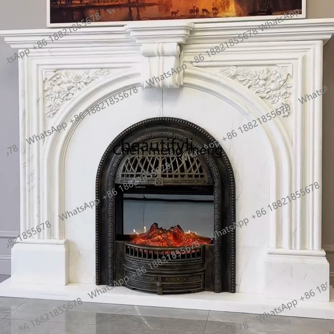 Y183Marble Fireplace Mantel French Style White Marble Carving Living Room Entrance Decoration Cabinet