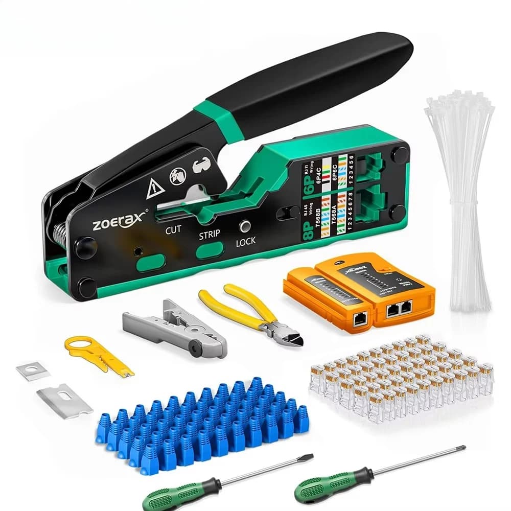 Steel Networking Toolkit Through-Hole Cable Pliers Kit 8P 6P RJ45 Connectors Ethernet CAT6 CAT5 Test Cable Telecoms Test