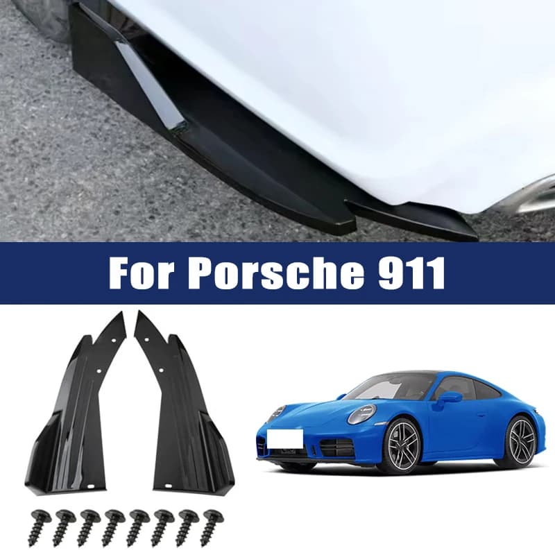 2pcs Car Rear Bumper Spoiler Lip Carbon Fiber Wing Trim Anti-crash Diffuser Side Skirt Wrap Angle Splitter For Porsche 911