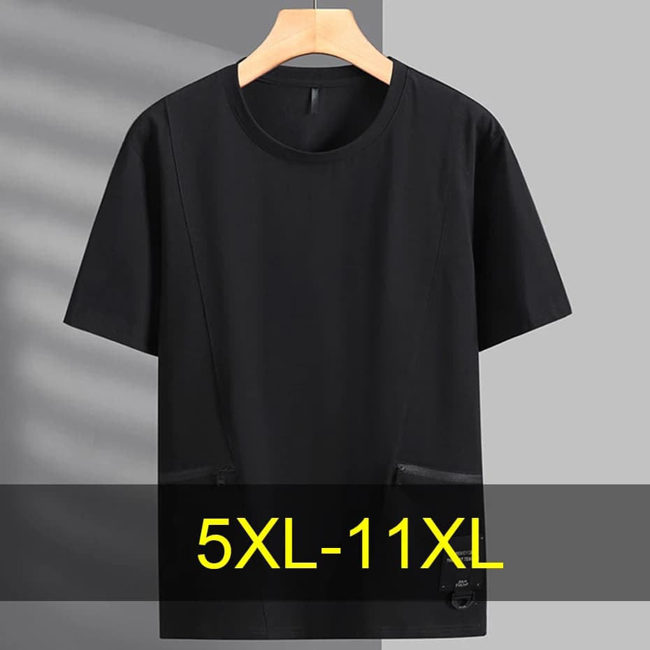 10XL 11XL Plus Size T-shirt Men Summer Short Sleeve Tops Tees Male Fashion Casual Zipper Pocket Design Tshirt Big Size 10XL