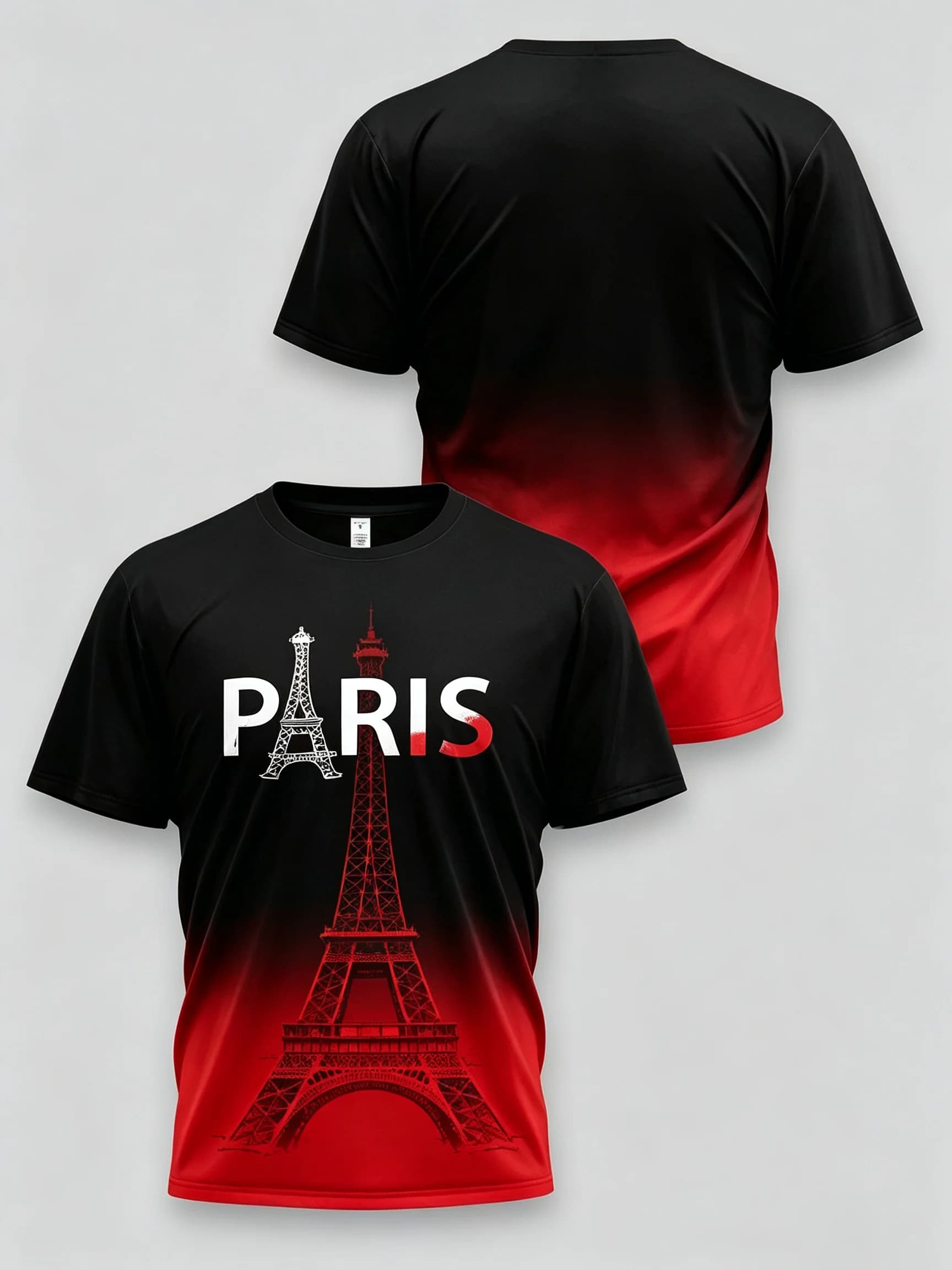 Men’s Paris City Print Short Sleeve T-Shirt Regular Fit Gradient Crew Neck Shirt for Casual Street Daily Wear Top