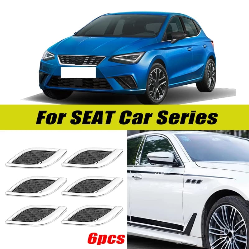 6Pcs Chrome / Black 3D Car Side Fender Air Vent Hood Scoop Outlet Cover Decorative Trim For SEAT Ibiza Leon Arona Ateca Tarraco