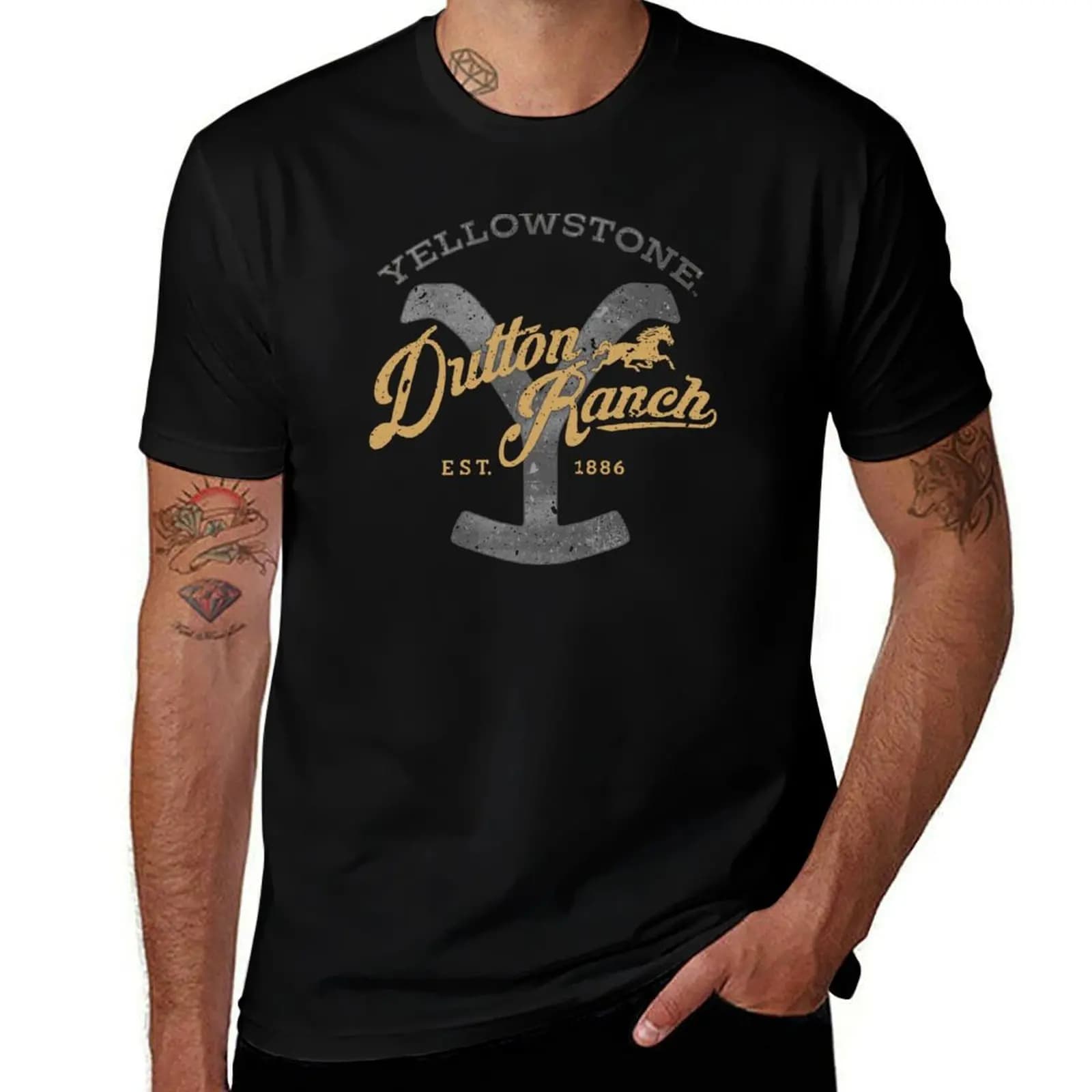 Yellowstone Dutton Ranch Est 1886 Vintage Collegiate Style T-Shirt cotton t shirts man 100% T-Shirt