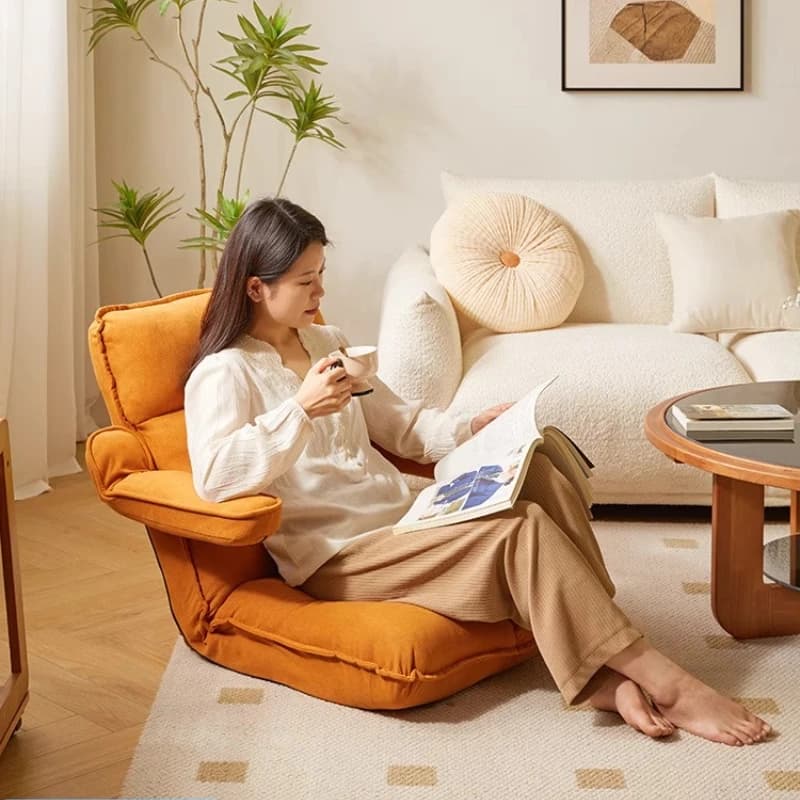 Foldable Floor Sofa Chair Japanese Style Tatami Lounge Chair for Bedroom & Balcony Compact Armrest Recliner with Back Support