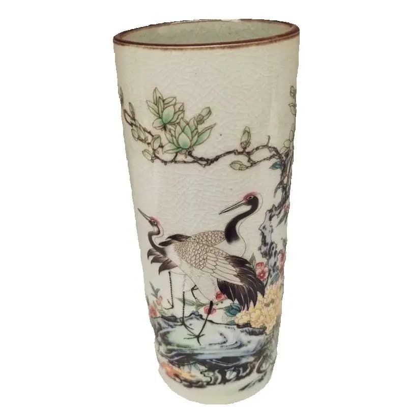 Pastel Pine And Crane Pattern Chinese Old Porcelain Vase Collectible Antique Decorative Artware