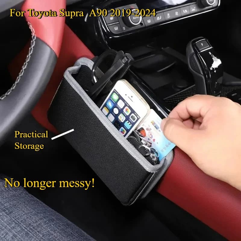 Car Console Side Hanging Bag For Toyota GR Supra MK5 A90 2019-2024 Phone Storage Bags Knee Cup Storage Bag Car Accessories