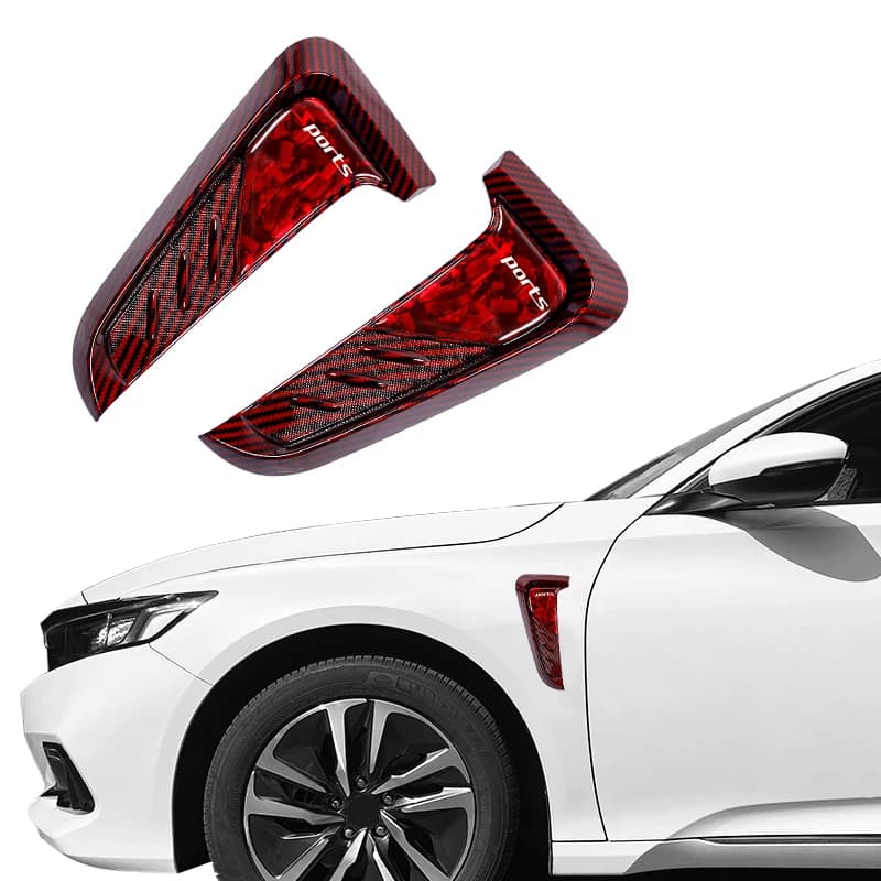 1 Pair Car Side Vent Trim Left Right Car Mudguard Side Air Vent Cover Sticker Decor Sport Red TPU Shark Gilles Trim