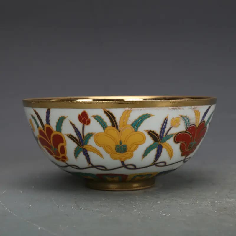 6" Collection Chinese Ming Porcelain White Ground Gilding Morning Glory Bowl