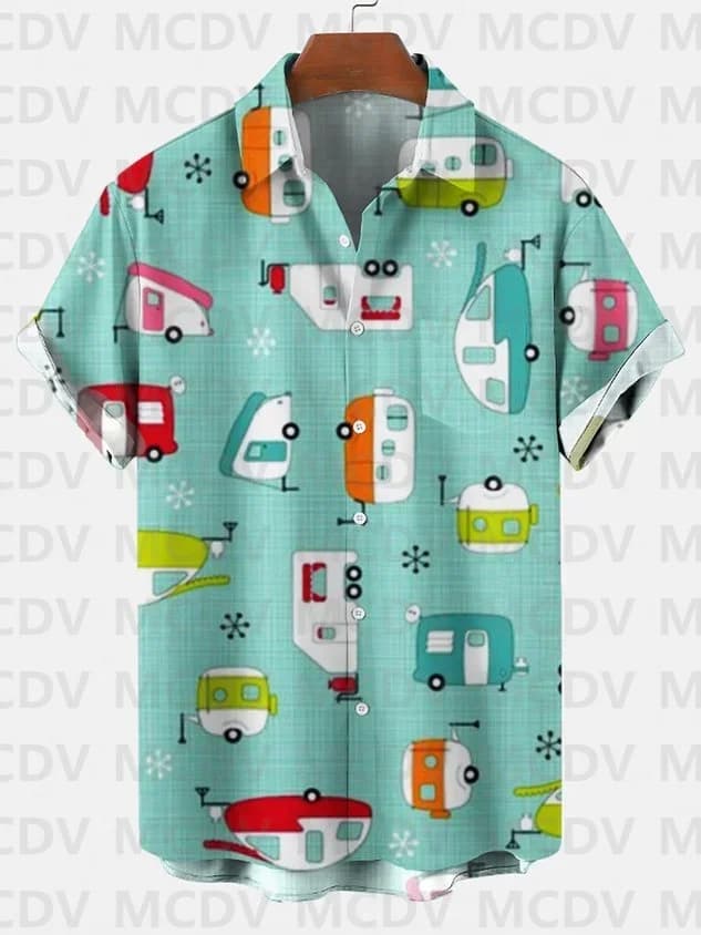 Men's 50's Vintage Short Sleeve Drink Food Casual Hawaiian Shirt 3D Printed Men's Button Shirt Hawaiian Shirts