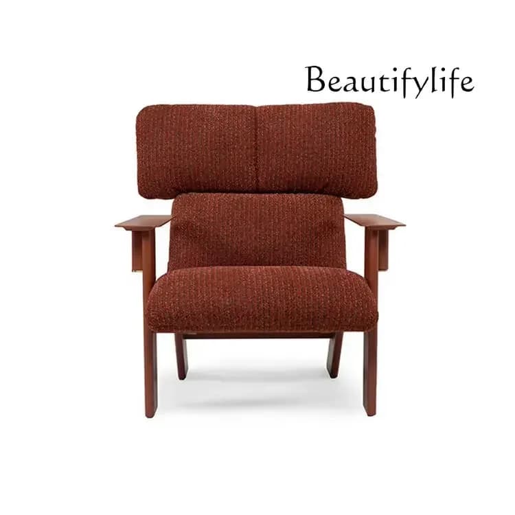 A44 Retro style balcony fabric designer single sofa chair living room hotel solid wood reception leisure