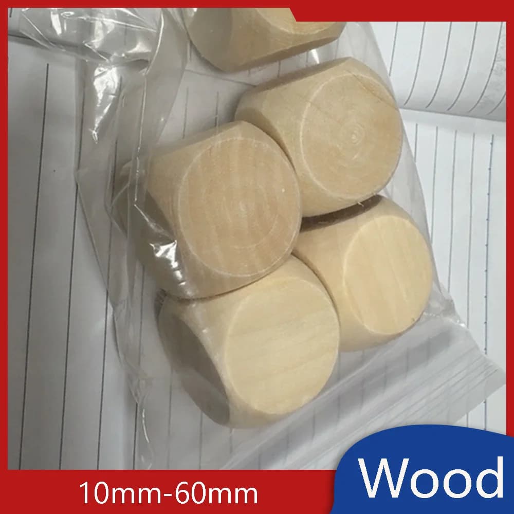 Solid Wooden Dice Blank Unprinted Cube DIY Board Game Wood Accessories 10mm-60mm Suitable for DIY Board Games
