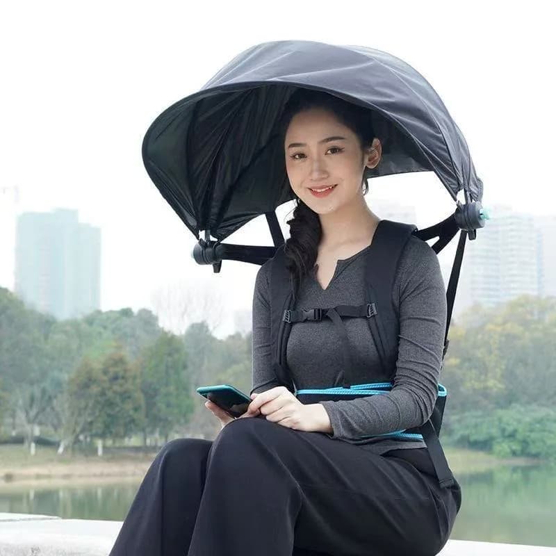 Backpack Parasol Portable Hiking Tea Picking Outdoor Labor Cycling Fishing Foldable Double Shoulder Umbrella