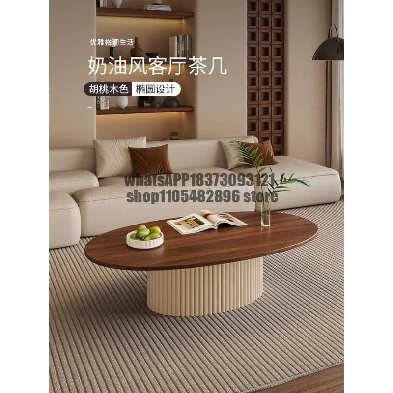 Medieval style living room coffee table solid wood oval design modern simple walnut color advanced tea table