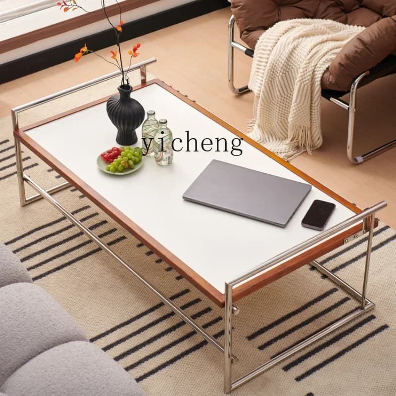 coffee table living room household small apartment tea table retro solid wood stainless steel tea table