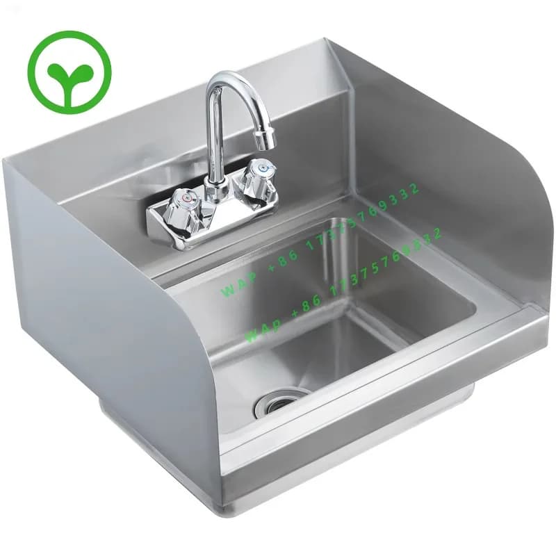 【Premium】SucceBuy Commercial Hand Sink with Faucet and Side Splash Stainless Steel Wall Mount Hand Basin for Restaurant Bar RV B