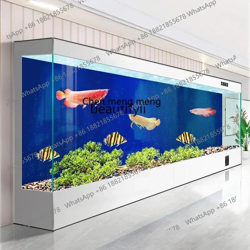 cqyNew fish tank living room large ultra-white glass ecological water-free floor-to-ceiling integrated