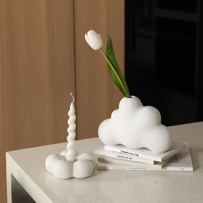16wwCeramic Candle Holder Candelabrum Candlestick Flower Shape Cartoon Arts and Crafts Desktop Storage Container Home Decoration