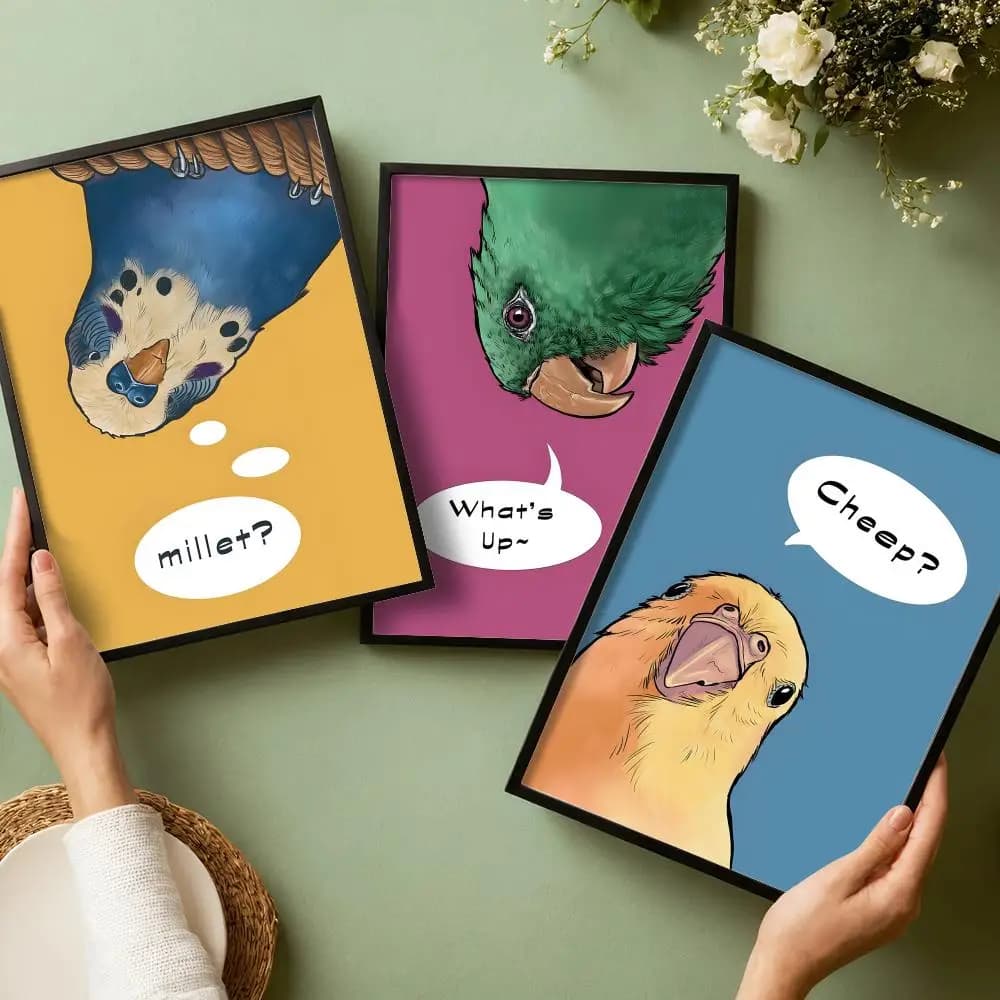 Interesting Parrots Poster Stickers HD Painting Self-Adhesive Art for Bedroom Living Room Home Decor Modern Wall Decals Gift