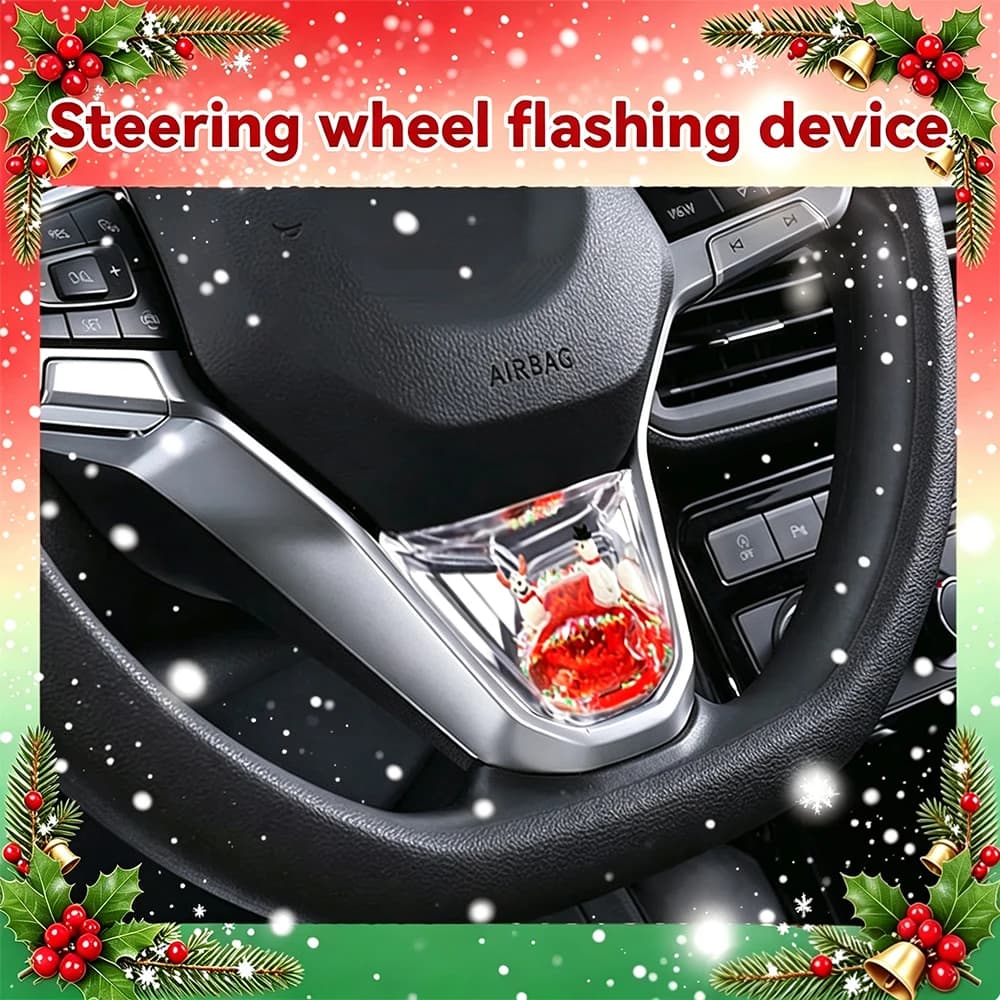  For Volkswagen Car Christmas Snowman Steering Wheel Dynamic Sequins Decoration- Suitable for T‑Roc/Tiguan/Golf/Passat/T‑Cross