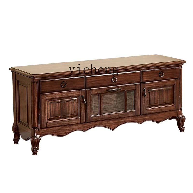 Gz-9  All Solid Wood 1.5m Classical TV Cabinet Black Walnut Storage Drawer TV Cabinet