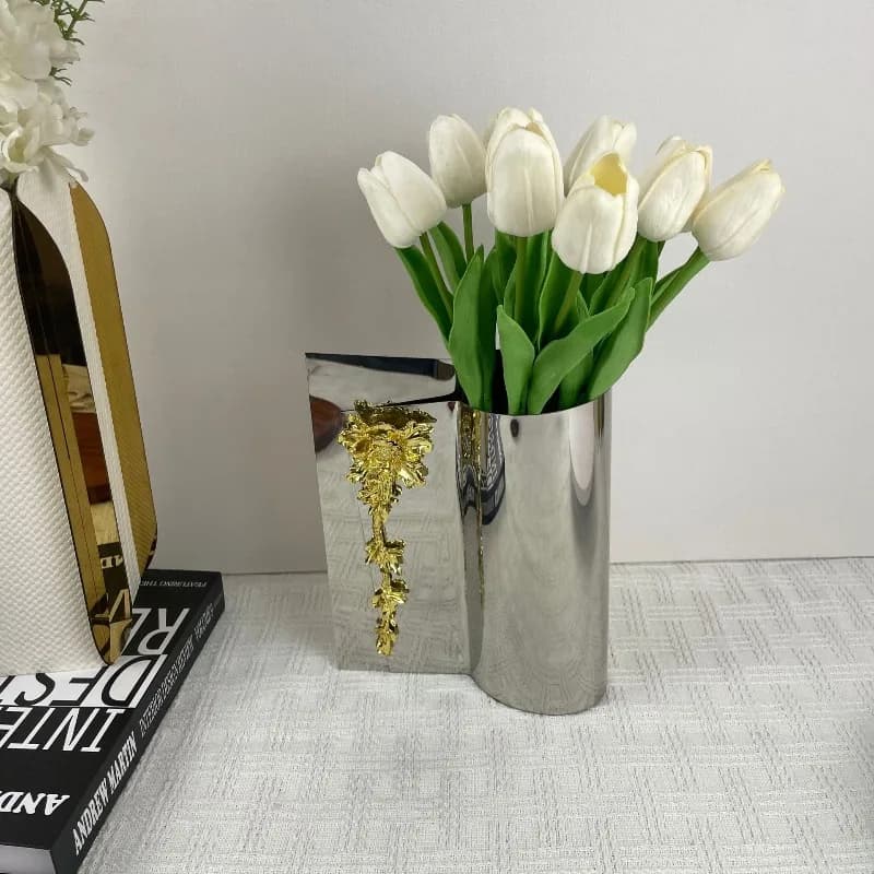 Modern simple stainless steel vase ornament, bed and breakfast living room desktop, flower arrangement decoration