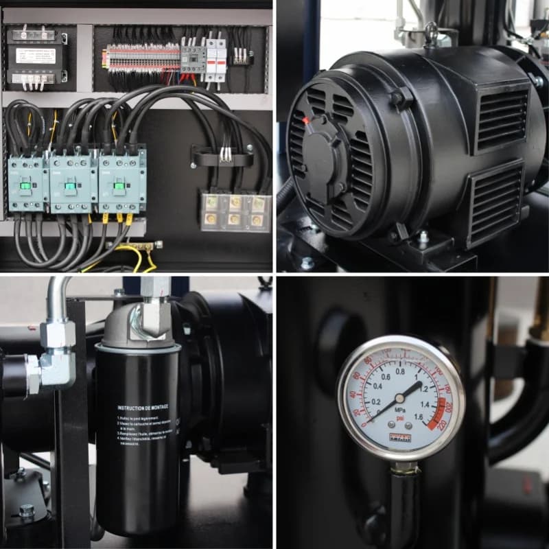 All In One Portable Screw Air Compressor 7.5-30HP 8-16 Bar Working Pressure Tank Dryer Air End Oil-less Lubrication Mute Design
